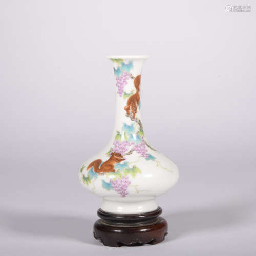 A famille-rose 'squirrel' vase