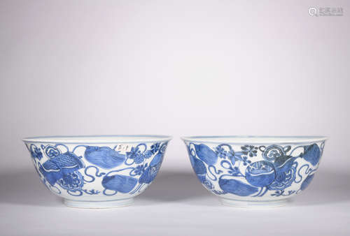 A pair of blue and white bowl