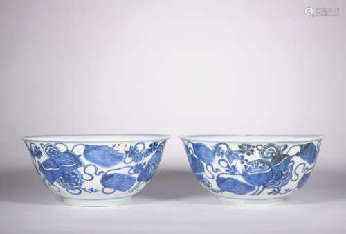 A pair of blue and white bowl