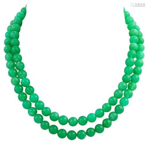 Chrysoprascollier 2-reihig, Kugeln von ca. 9 mm, Schließe WG...