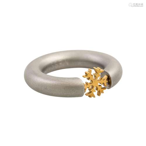 NIESSING Ring mit goldener Schneeflocke, Ringband Stahl, Mit...