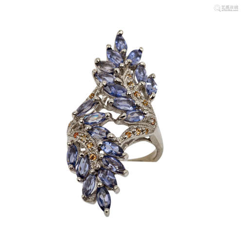 Sterling Silber Designer Ring, RW 56,75, besetzt mit blauen,...