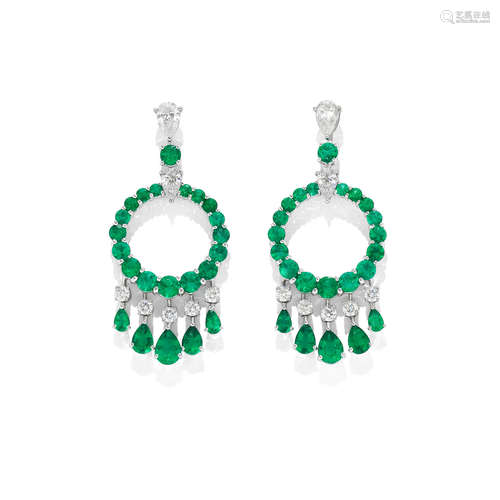 A PAIR OF EMERALD AND DIAMOND 'GYPSY' EARRINGS, BY GRAFF