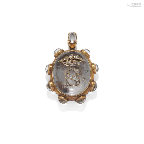 A ROCK CRYSTAL AND DIAMOND PENDANT, CIRCA 1870