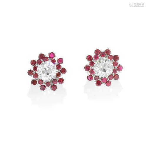 A PAIR OF RUBY AND DIAMOND EARCLIPS, BY NANNINI