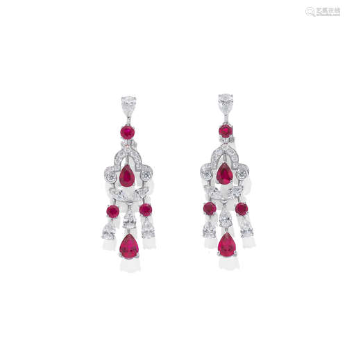 A PAIR OF RUBY AND DIAMOND CHANDELIER EARRINGS, BY GRAFF