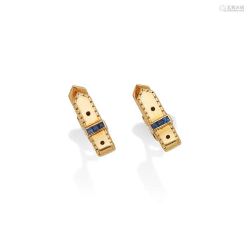 A PAIR OF SAPPHIRE-SET CUFFLINKS, BY HERMÈS, MID 20TH CENTUR...