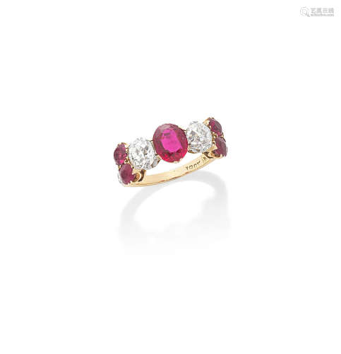 A RUBY AND DIAMOND HALF-HOOP RING
