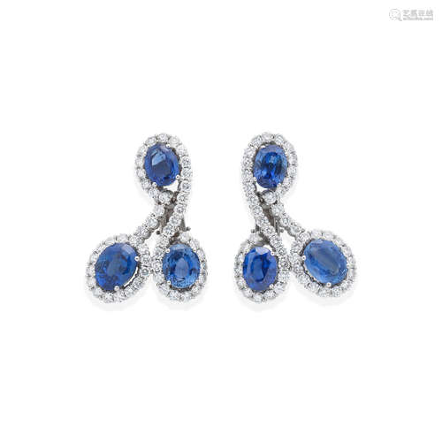 A PAIR OF SAPPHIRE AND DIAMOND EARRINGS