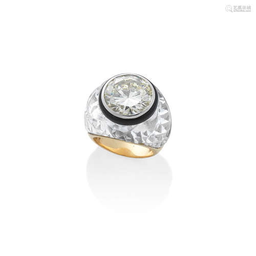 A DIAMOND, ROCK CRYSTAL AND ENAMEL DRESS RING