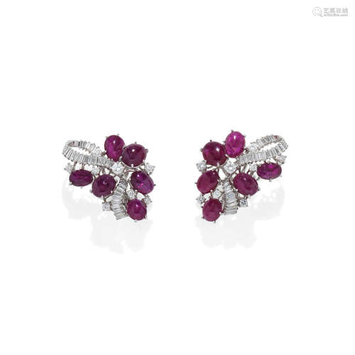 A PAIR OF RUBY AND DIAMOND EARCLIPS, CIRCA 1960