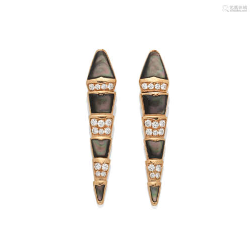 A PAIR OF MOTHER-OF-PEARL AND DIAMOND 'SERPENTI' EARRINGS, B...