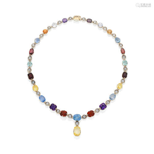 A VARI-COLOURED SAPPHIRE AND GEM-SET NECKLACE, CIRCA 1940