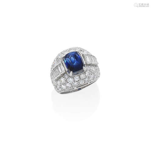 A SAPPHIRE AND DIAMOND DRESS RING