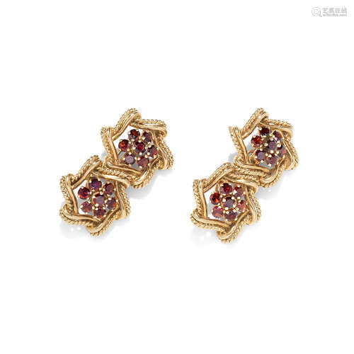 A PAIR OF HESSONITE GARNET CUFFLINKS, BY CHARLES HOLL, CIRCA...