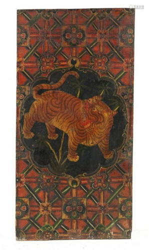 Arte Himalayana A lacquered panel with tigerTibet,