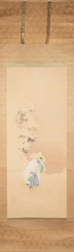 ARTE GIAPPONESE Scroll depicting Bijin and the snow