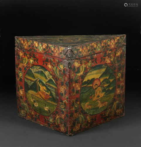 Arte Himalayana A polychrome painted wooden chest