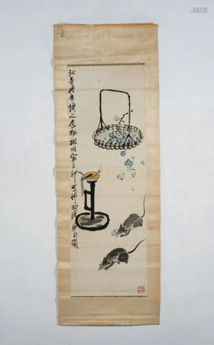 Arte Cinese A Qi Bai Shi style scroll painted with