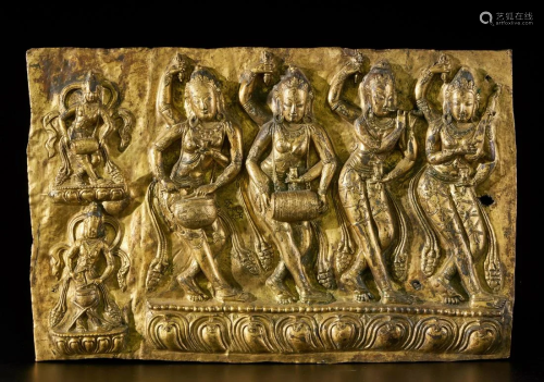 Arte Himalayana A Densatil style gilded copper plaque