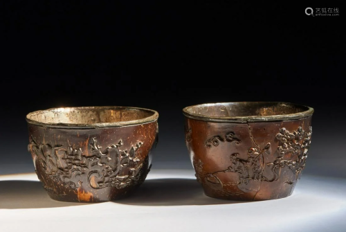 Arte Cinese Pair of coconut shell cupsChina, Qing