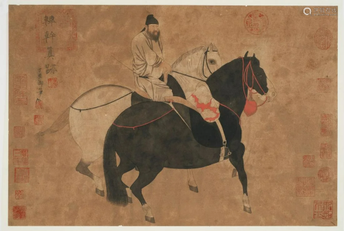Arte Cinese A painting on paper depicting horses and
