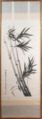 Arte Cinese A painting on paper depicting three bamboo