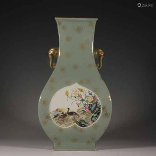 celadon enamel famille rose vase