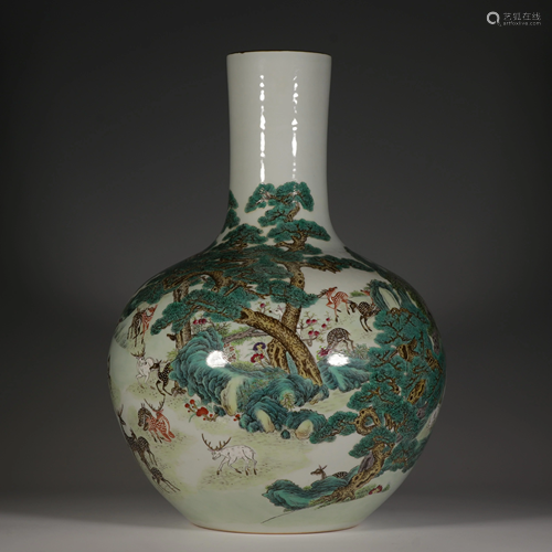 A famille rose bottle vase with a hundred deer