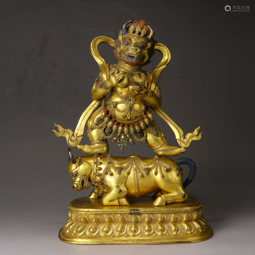 A Sino-Tibetan gilt bronze figure of Vajrabhairava