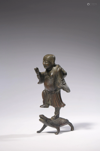 A Chinese bronze figure of Liu Hai and the toad