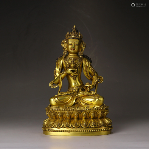 A Sino-Tibetan gilt bronze figure of Vajrasattva