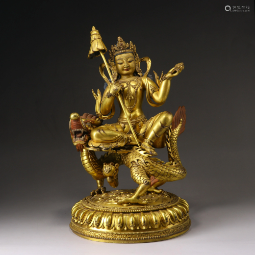 A Sino-Tibetan gilt bronze figure of Avalokitesvara