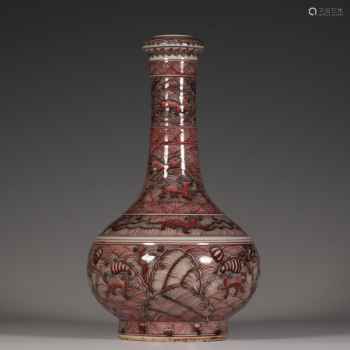 A glaze vase with red sea water pattern