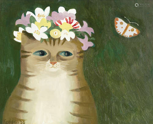 Mary Fedden R.A. (British, 1915-2012) Cat and Butterfly