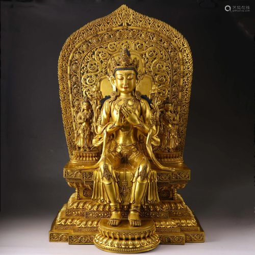 A Sino-Tibetan gilt bronze figure of Maitreya
