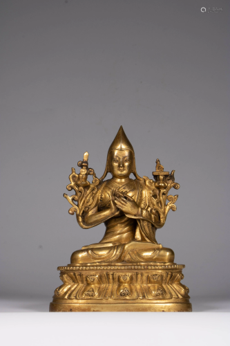 A Sino-Tibetan gilt bronze figure of Tsongkhap