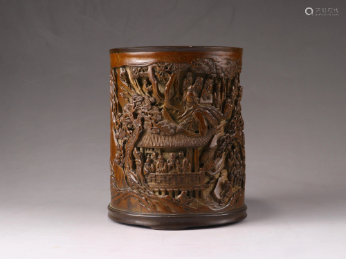 A Chinese bamboo brush pot