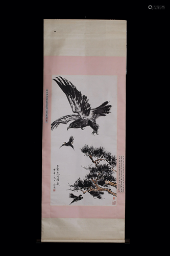 A Chinese scroll depicting a hunting eagle