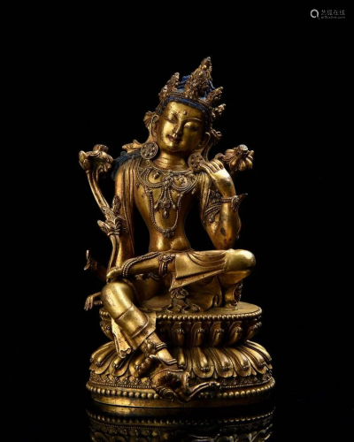 A Sino-Tibetan gilt bronze Avalokitesvara
