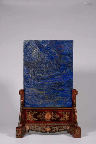 A Chinese carved lapis lazuli plaque