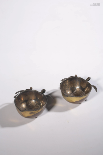 A pair of gilt silver peach-shaped cups