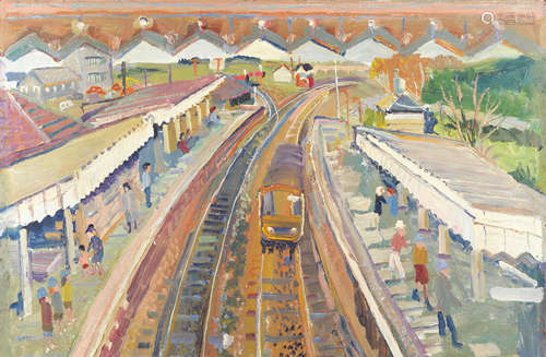 Fred Yates (British, 1922-2008) Railway Station (unframed)