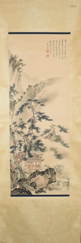 A Chinese scroll depicting a landscape