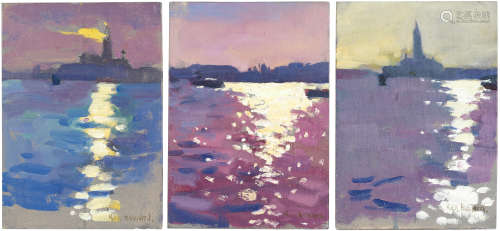 Ken Howard R.A. (British, born 1932) Venice Triptych each 18...