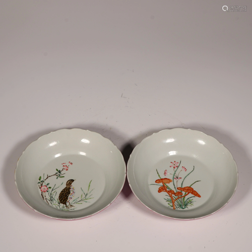 A pair of famille rose flower-and-bird discs