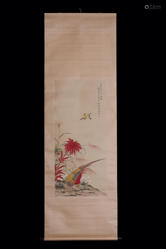 A Chinese scroll depicting birds and flowers