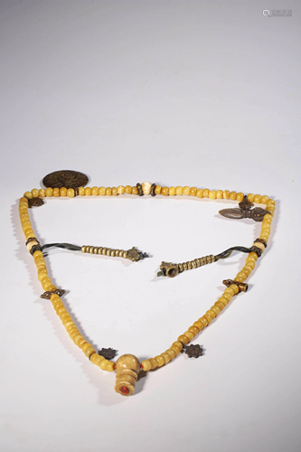 A Chinese carved bone prayer beads