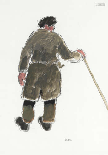 Sir Kyffin Williams R.A. (British, 1918-2006) Shepherd with ...