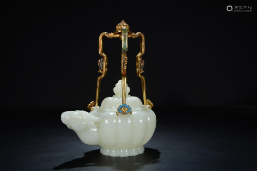 A Chinese white jade 'ram-head' teapot and cover